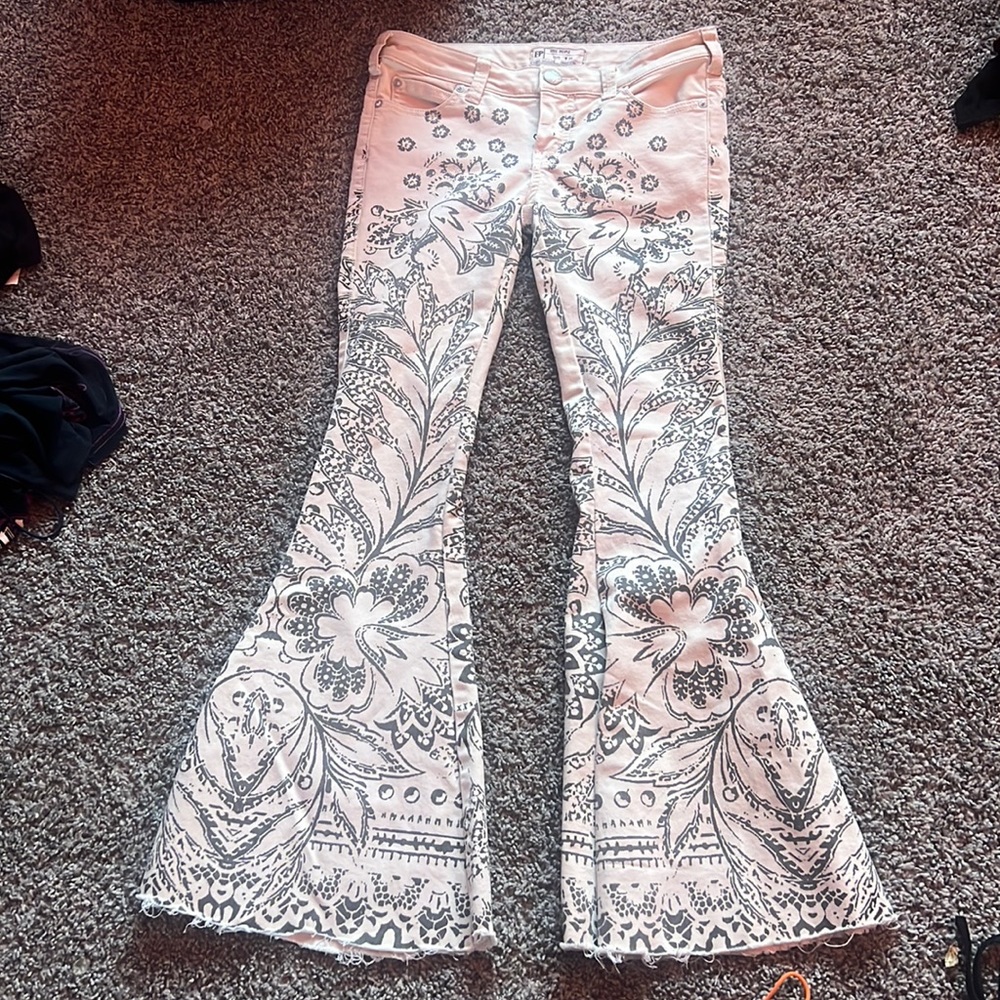 Free people super flare denim printed pants